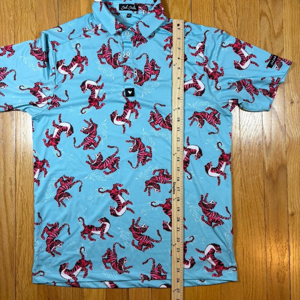 Bad Birdie Polo Shirt Mens Small Blue Tiger All Over Print Golf Performance - Picture 11 of 16